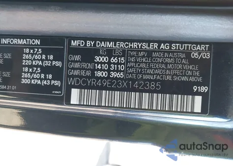 2003 Mercedes-Benz G 500 z USA, uszkodzony, nr VIN WDCYR49E23X142385